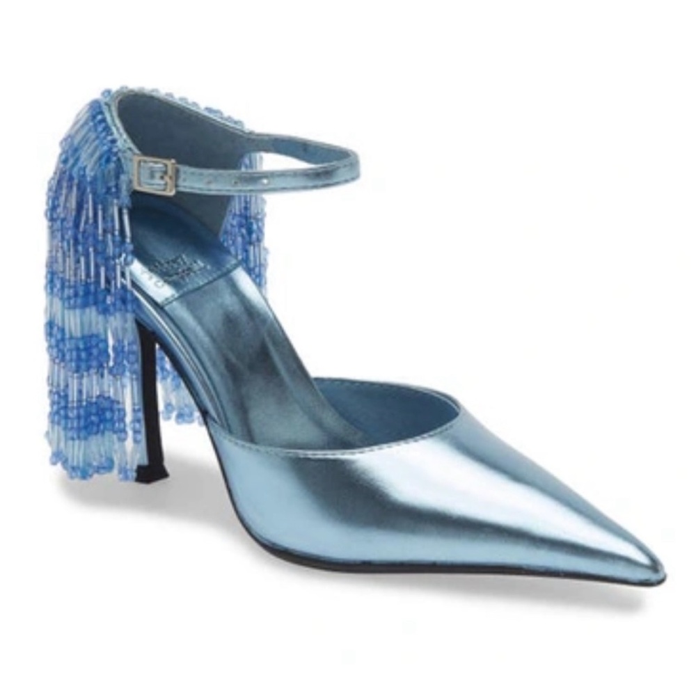 NEW Jeffrey Campbell Show Stop Pump in Light Blue Metallic Stiletto Heels Size 8